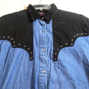 VTG Gordon & James Long Sleeve Denim Corduroy‎ Western Shirt Medium Cowboy Rodeo